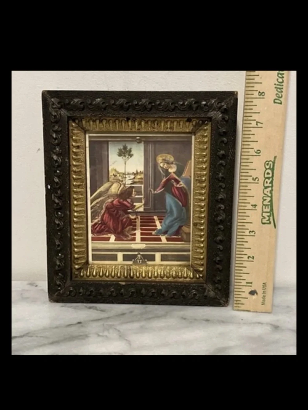 Antique Cestello Annunciation, by Sandro Botticelli Print Framed Carved Wood